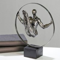 Athlet Sculpture In Poly Metal Antique Silver With Black Base