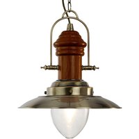 Fisherman 1 Light Pendant In Antique Brass With Dark Wood Finish Fisherman 1 Light Pendant In Antique Brass With Dark Wood Finish