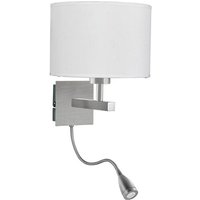 LED Dual Switched White Drum Shade Satin Silver Wall Light LED Dual Switched White Drum Shade Satin Silver Wall Light