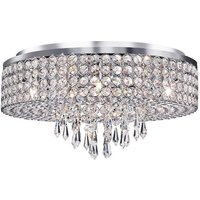 Orion 9 Lamp Chrome Flush Ceiling Light With Glass Drops Orion 9 Lamp Chrome Flush Ceiling Light With Glass Drops