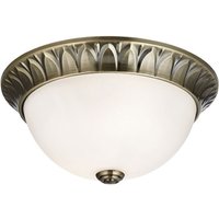 Antique Brass 2 Light Flush Fitting With Frosted Glass Inner Antique Brass 2 Light Flush Fitting With Frosted Glass Inner