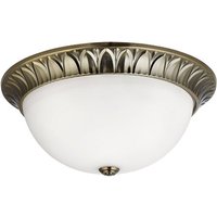 Antique Brass 3 Light Flush Fitting With Frosted Glass Inner Antique Brass 3 Light Flush Fitting With Frosted Glass Inner