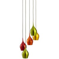 Vibrant 5 Lamp Ceiling Pendant With Multi Drop Coloured Shades Vibrant 5 Lamp Ceiling Pendant With Multi Drop Coloured Shades