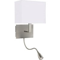 Dual Arm Satin Silver Wall Lamp With Oblong Fabric Shade Dual Arm Satin Silver Wall Lamp With Oblong Fabric Shade