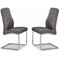 Beltran PU Leather Grey Dining Chairs with Chrome Legs in Pair
