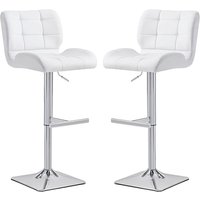 Candid White Faux Leather Bar Stools With Chrome Base In Pair