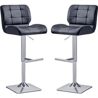 Candid Black Faux Leather Bar Stools With Chrome Base In Pair