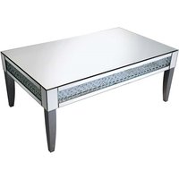 Rosalie Coffee Table In Silver With Mirrored Glass and Crystals