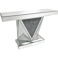Silath Mirror Console Table In Silver With Glass Crystals