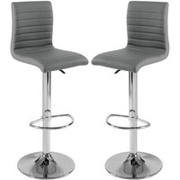 Ripple Grey Faux Leather Bar Stools With Chrome Base In Pair