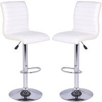 Ripple White Faux Leather Bar Stools With Chrome Base In Pair