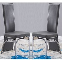 Romeo Grey Faux Leather Dining Chairs With Chrome Legs In Pair