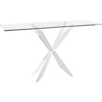 Selina Glass Console Table In Clear With Stainless Steel Base