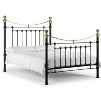 Vangie Metal Double Bed In Satin Black With Real Brass Effect