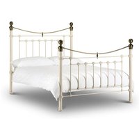 Vangie Metal Double Bed In Stone White With Real Brass Effect