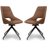 Aara Tan Faux Leather Swivel Dining Chairs In Pair