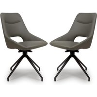 Aara Truffle Faux Leather Swivel Dining Chairs In Pair