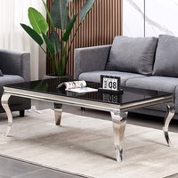Abdon Glass Coffee Table In Black With Silver Legs
