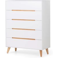 Abrina Wooden Chest Of 5 Drawers in Matt White And Oak