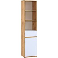 Accord Tall Wooden Storage Cabinet In Wotan Oak And Arctic White