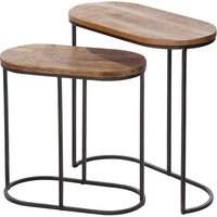 Adel Wooden Oval Set Of 2 Side Tables With Black Frame In Natural