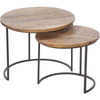 Adel Wooden Round Set Of 2 Side Tables With Black Frame In Natural