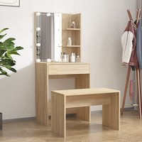 Adhra Wooden Dressing Table Set In Sonoma Oak With LED Lights