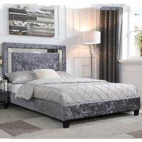 Agalia Crushed Velvet Double Bed With Mirror Edge In Silver