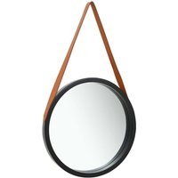 Ailie Small Retro Wall Mirror With Faux Leather Strap In Black