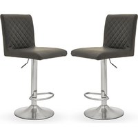 Baino Grey Leather Bar Chairs With Round Chrome Base In A Pair