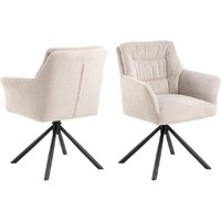 Akron Cream Fabric Swivel Dining Chairs With Black Legs In Pair