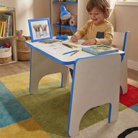 Aktif Wooden Kids Table and Chair Set in Blue and White