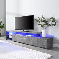 Alanis Wooden TV Stand With Storage In Concrete And LED Lights
