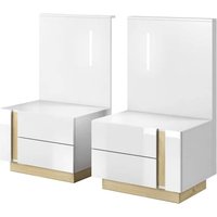Alaro Gloss Set Of 2 Bedside Cabinets In White With LED