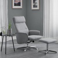 Acsah Fabric Recliner Chair With Foot Stool In Grey Linen