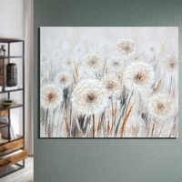 Aldgate Wooden Flower Rectangular Wall Art In Cream And Grey