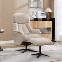 Aldrich Fabric Swivel Recliner Chair with Footstool in Mushroom