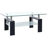 Aleron Clear Glass Coffee Table With Black Wooden Legs