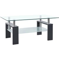 Aleron Clear Glass Coffee Table With Grey Wooden Legs