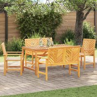 Alfresco Outdoor Acacia Wood 150cm Dining Table with 2 Chairs 2 Bench in Brown