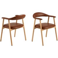 Allegan Brandy PU Leather Dining Chairs With Wooden Frame In Pair