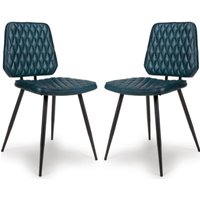 Allen Blue Leather Dining Chairs In Pair