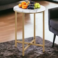 Allerton Small Wooden Round End Table In White Marble Effect