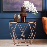 Allston Amber Glass Polygonal End Table With Rose Gold Frame