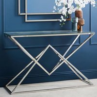 Allston Glass Console Table With Corseted Silver Frame