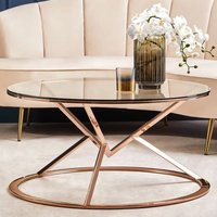 Allston Glass Round Coffee Table With Corseted Rose Gold Frame