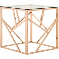 Alluras Clear Glass End Table With Rose Gold Frame