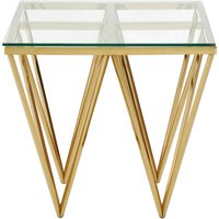 Alluras Clear Glass End Table With Spike Gold Metal Frame