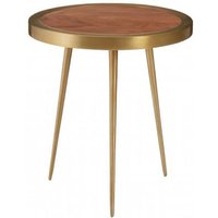 Almory Round Wooden Side Table In Natural And Gold