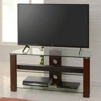 Alpine 1050mm Wooden Corner TV Stand With 2 Glass Shelves - Walnut